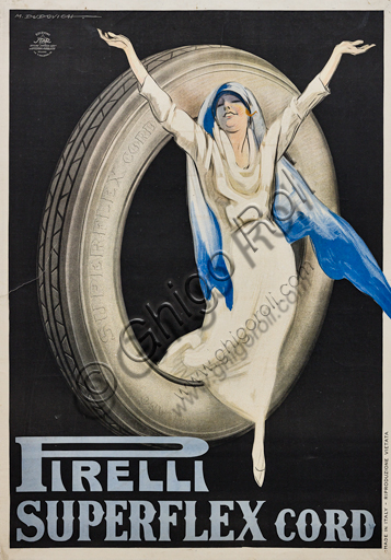 “Pirelli Superflex Cord”, illustrazione per manifesto pubblicitario di Marcello Dudovich, 1922, cromolitografia su carta.