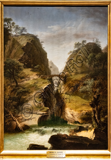 Marco Gozzi: "Il ponte di Varallo, torrente in Valsesia", 1818, olio su  tela.