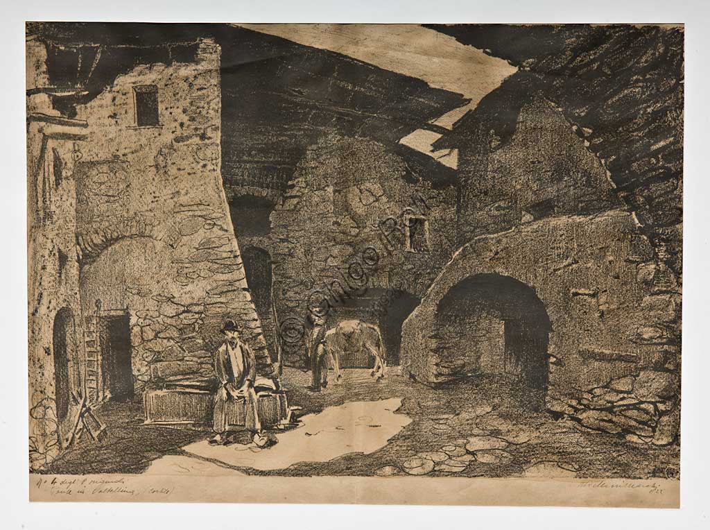 Collezione Assicoop / Unipol: Mario Vellani Marchi (1895 - 1979) "Ponte in Valtellina"; litografia.