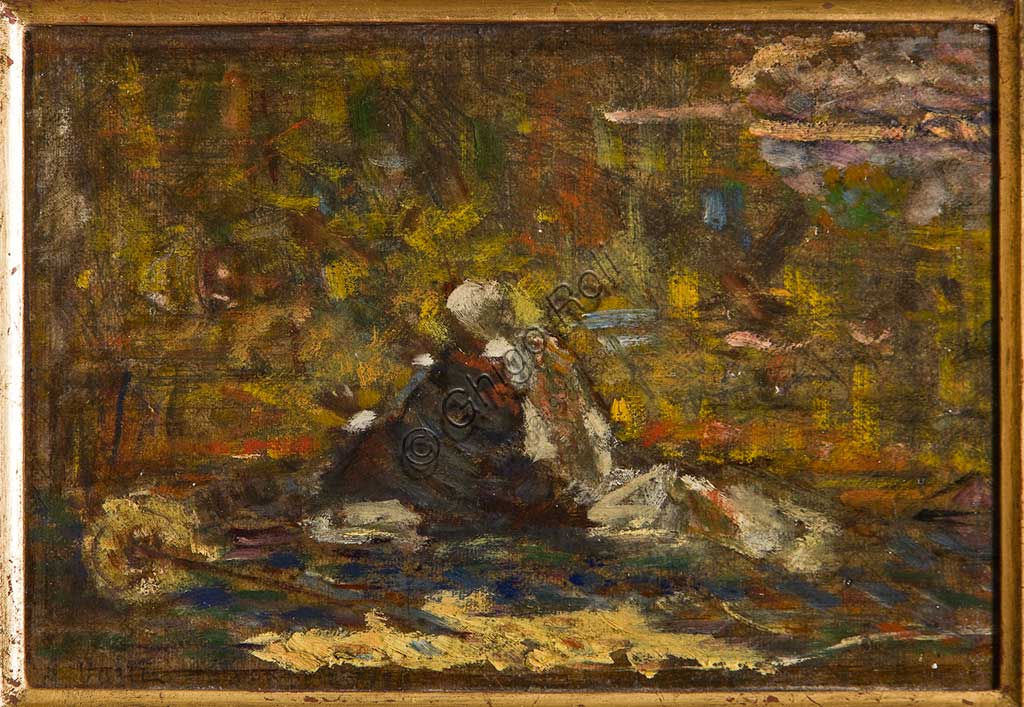 Assicoop - Unipol Collection:  Augusto Valli, "The Prayer";  oil on cardboard.