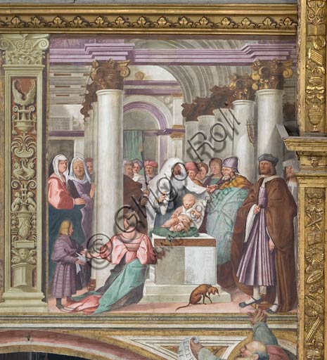  Cremona, Duomo (the Cathedral of S. Maria Assunta), interior, middle nave, first span on the left, fifth arch: "The Presentation of Jesus in the Temple", fresco by Giovanni Francesco Bembo, 1515.