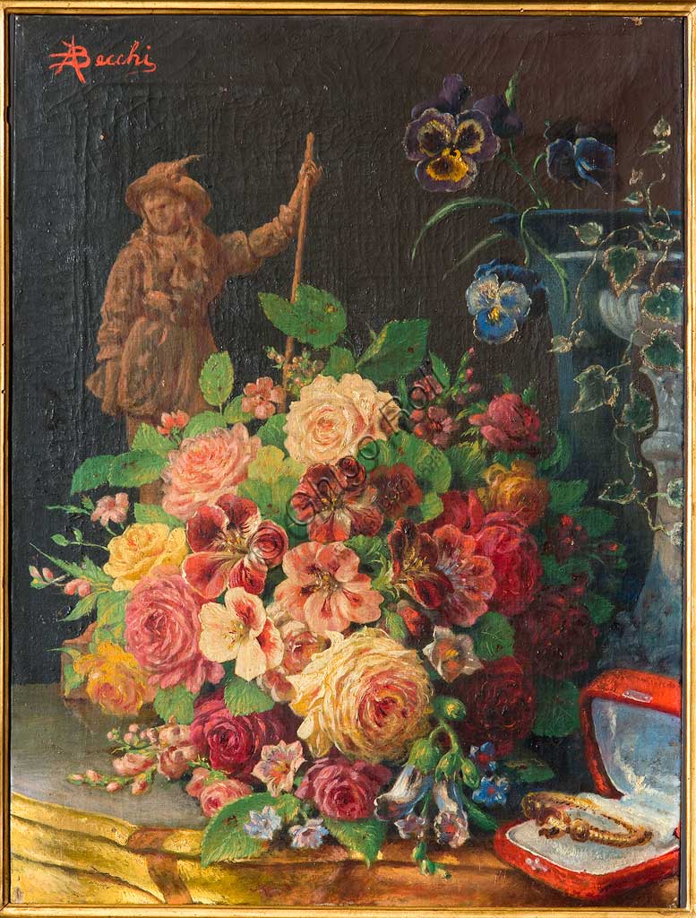Collezione Assicoop - Unipol: Andrea Becchi (1848-1926), "Un Presente". Olio su tela, cm. 37,5x50.