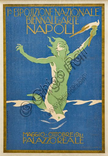 “Prima esposizione nazionale biennale d’arte, Napoli, maggio - ottobre 1921, Palazzo Reale”, illustrazione per manifesto pubblicitario di Marcello Dudovich, 1920-21,cromolitografia su carta.