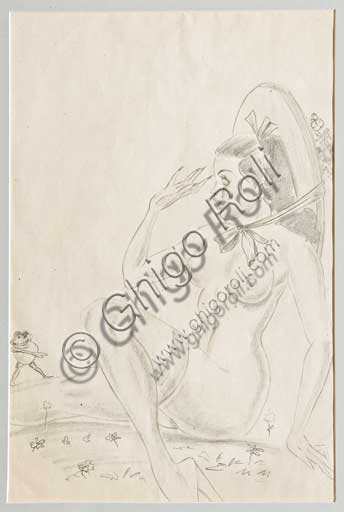 Assicoop - Unipol Collection: Mario Molinari (1903 - 1966) " Spring". Pencil erotic drawing, cm 32 x 21.