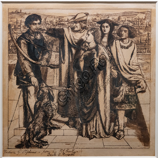 "Il primo incontro di Taurello con la sorte", (1849)  di Dante Gabriel Rossetti (1828-1882);inchiostro su carta.