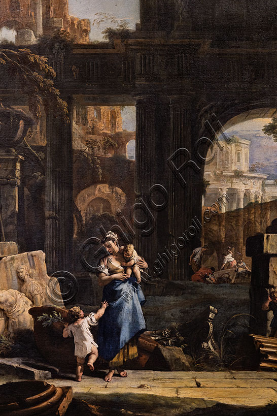 “Prospettiva di rovine con figure”, di Marco e Sebastiano Ricci, 1720-29, olio su tela. Particolare.