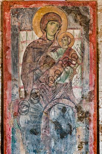 Palermo, The Royal Palace or Palazzo dei Normanni (Palace of the Normans), The Palatine Chapel (Basilica), the Crypt (Lower Church): "Protesis Vergine Theotokos", detached byzantine fresco.