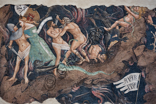 Basilica of the Holy Cross: "Punishment of the Lustful",  fragment from the cycle of detached frescoes "The Triumph of Death, Last Judgement and Hell", by Andrea Orcagna, about 1350,