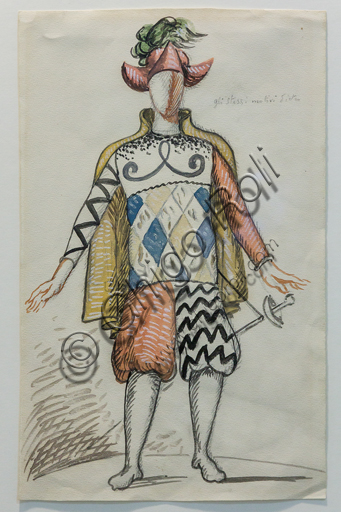 Museo Novecento: "The Puritan of The Puritans, by V. Bellini", by Giorgio De Chirico. Pencil and watercoloured tempera on paper sticked on cardboard.