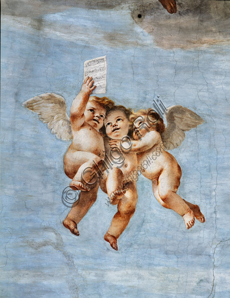 “Concerto d’Angeli”. affresco di Mattia Preti, 1651-2, abside della Chiesa di S. Biagio nel Carmine a Modena. Particolare con putti.
