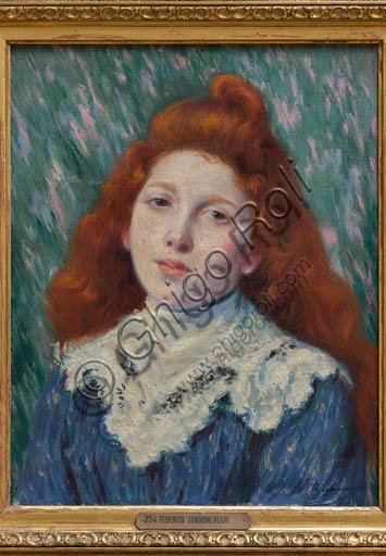 Piacenza, Galleria Ricci Oddi:  "Ragazza dal colletto bianco",  olio su tela di Federico Zandomeneghi (1841 - 1917).