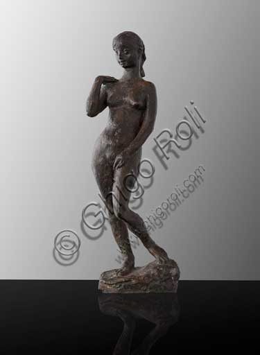 Assicoop - Unipol Collection:   Ivo Soli (1898 - 1976): "Standing Girl" (bronze, h. cm 39)