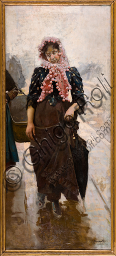 Assicoop - Unipol Collection: Arnaldo Ferraguti (Ferrara 1862 - 1925), "Young Girl with an Umbrella", oil painting.
