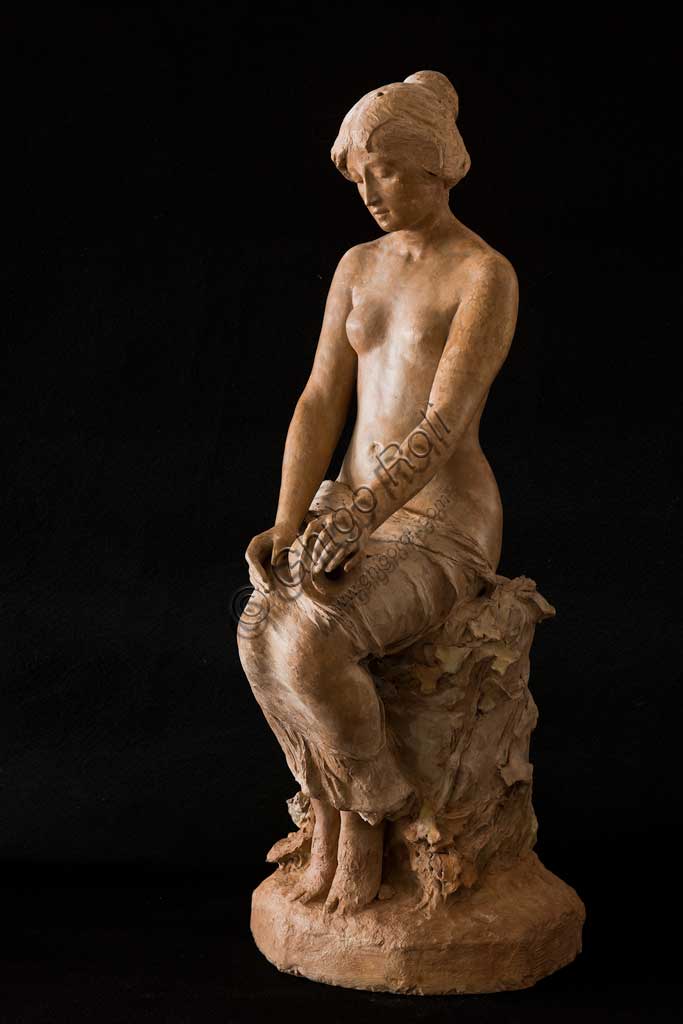 Assicoop - Unipol Collection: Silvestro Barberini (1854 - 1916), "Sitting Girl"; terracotta. H.cm 72.