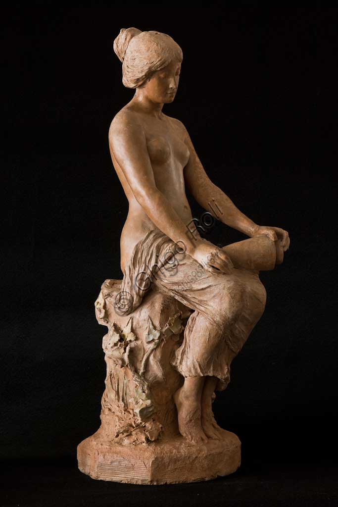 Assicoop - Unipol Collection: Silvestro Barberini (1854 - 1916), "Sitting Girl"; terracotta. H.cm 72.