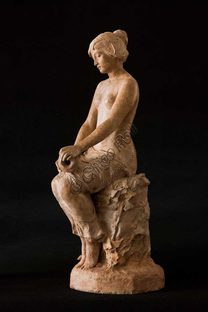 Assicoop - Unipol Collection: Silvestro Barberini (1854 - 1916), "Sitting Girl"; terracotta. H.cm 72.