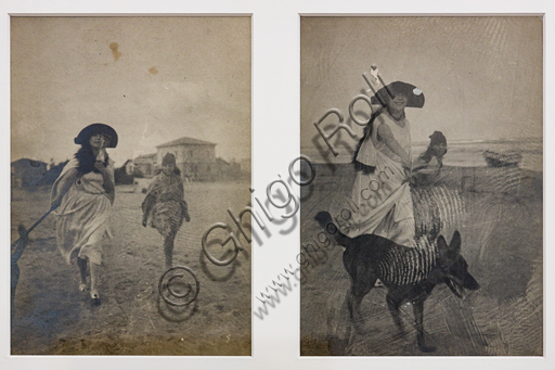 “Girl on the beach with a greyhound”, 1 and 2,  bromide silver gelatine by Marcello Dudovich,  1920.