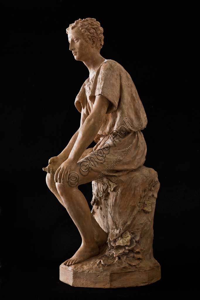 Assicoop - Unipol Collection: Silvestro Barberini (1854 - 1916), "Sitting Boy"; terracotta. H.cm 72.