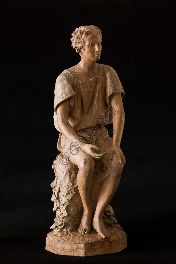 Collezione Assicoop Unipol:  Silvestro Barberini (1854 - 1916), "Ragazzo seduto"; terracotta. H. cm 72.