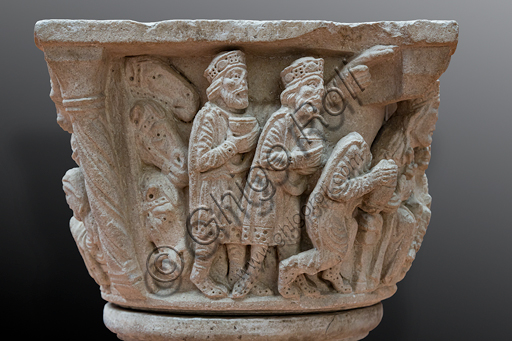  "Nativity and stories of the Childhood of Christ", capital of Campionese artists, second part of the XII century. Detail with the Three Kings.