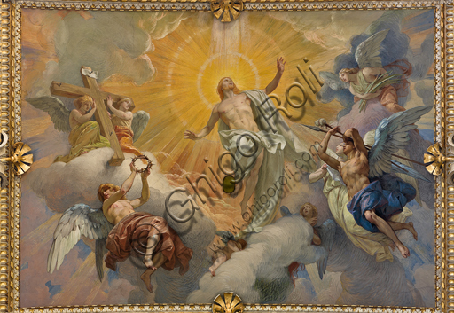 Genova, Duomo (Cattedrale di S. Lorenzo),  interno, cappella Cybo (braccio settentrionale del transetto),  volta: "Resurrezione di Gesù Cristo", affresco di L. Pogliaghi (1910).