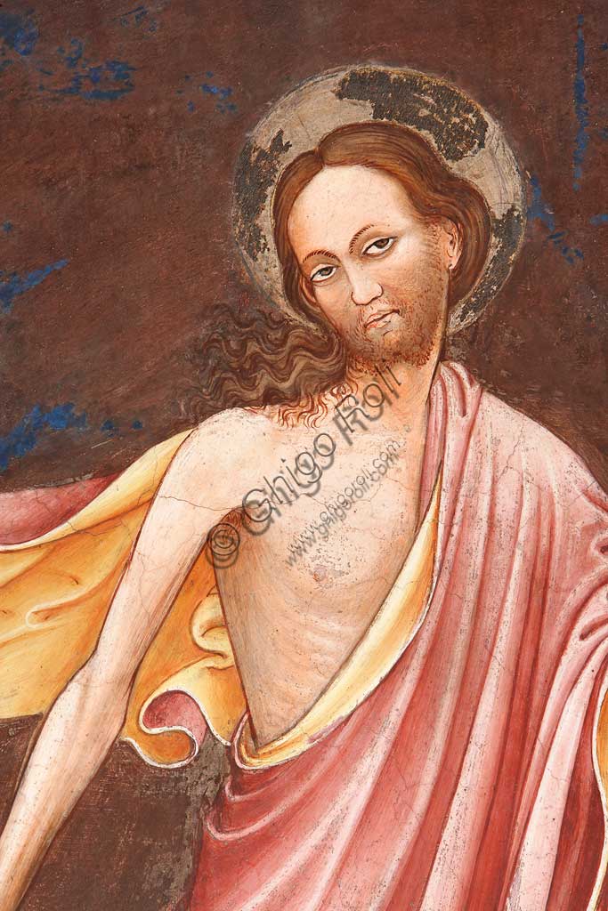 Rocca di Vignola, Cappella Contrari, parete settentrionale: "Resurrezione" e "Discesa al Limbo", affresco del Maestro di Vignola, anni Venti del Quattrocento. Particolare della figura di Cristo risorto.