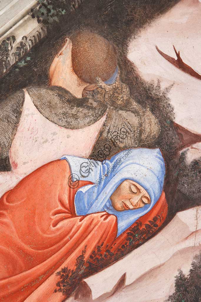 Rocca di Vignola, Cappella Contrari, parete settentrionale: "Resurrezione" e "Discesa al Limbo", affresco del Maestro di Vignola, anni Venti del Quattrocento. Particolare della Resurrezione con i soldati romani addormentati.