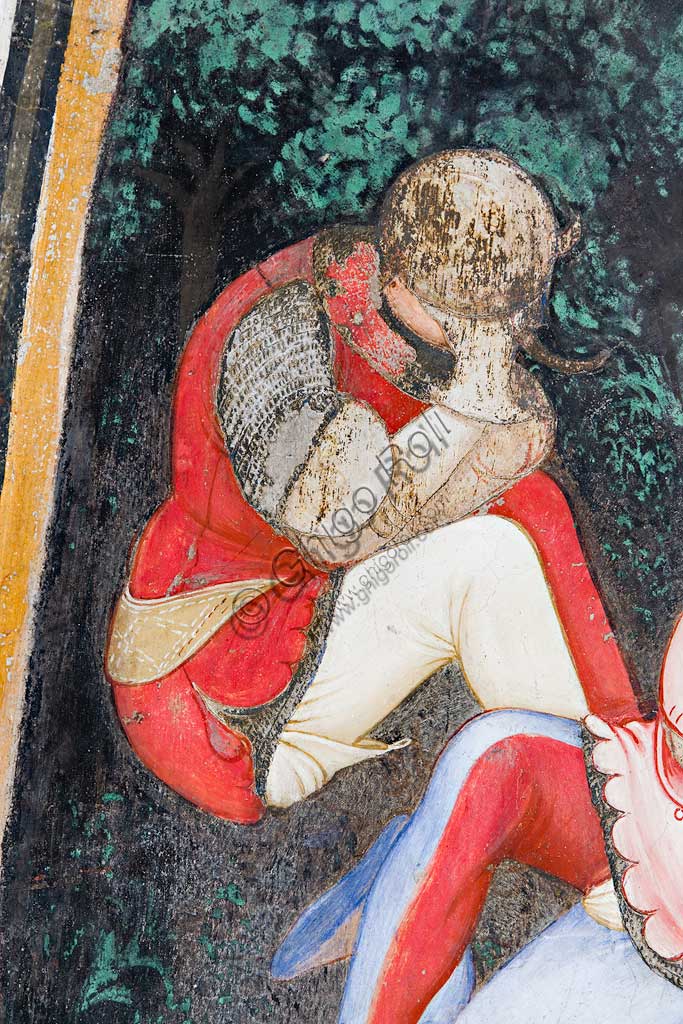 Rocca di Vignola, Cappella Contrari, parete settentrionale: "Resurrezione" e "Discesa al Limbo", affresco del Maestro di Vignola, anni Venti del Quattrocento. Particolare della Resurrezione con soldato romano addormentato.