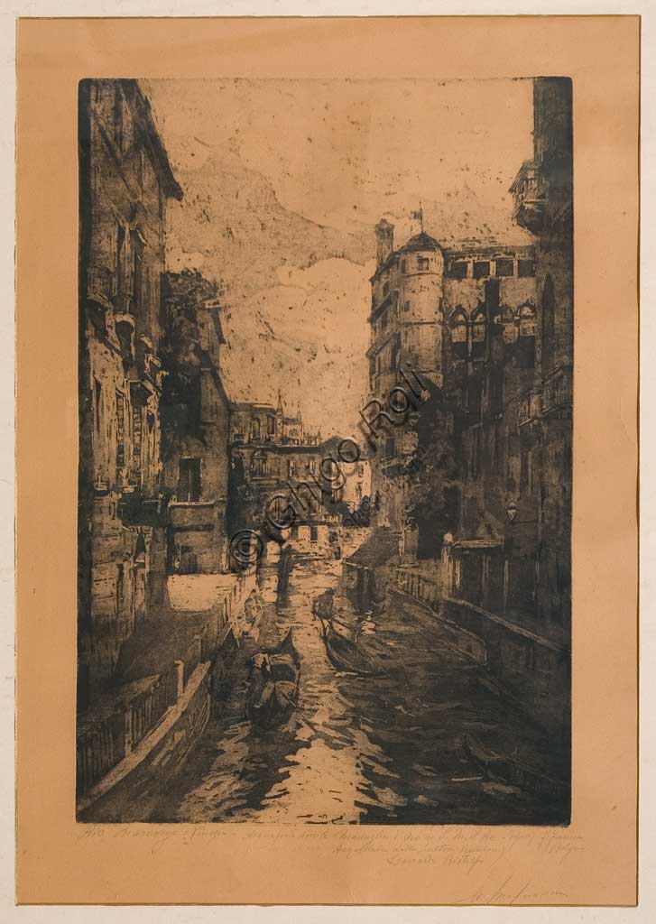 Assicoop - Unipol Collection: "Rio Maraveja - Venice",1920 - 1922,  etching, plate, by Ubaldo Magnavacca (1885 - 1957).