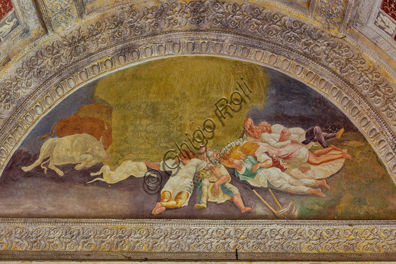Mantova, Palazzo Te (residenza estiva dei Gonzaga), Loggia del Giardino Segreto: lunetta con scena di  "Riposo dei contadini".