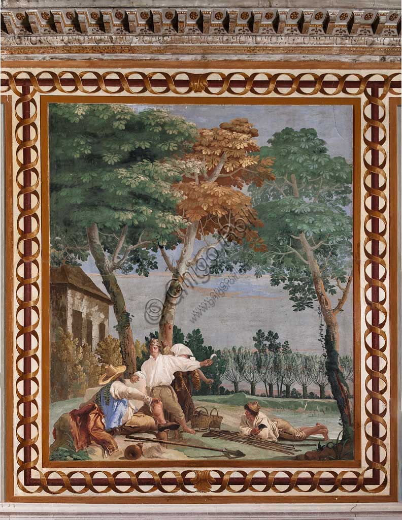 Vicenza, Villa Valmarana ai Nani, Foresteria, Stanza delle Scene Campestri: "Il riposo dei contadini" , affresco di Giandomenico Tiepolo, 1757.