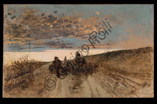 Collezione Assicoop - Unipol: Cesare Laurenti (1854 - 1936), "Ritorno all'ovile", olio su tela, cm 54 X 86.