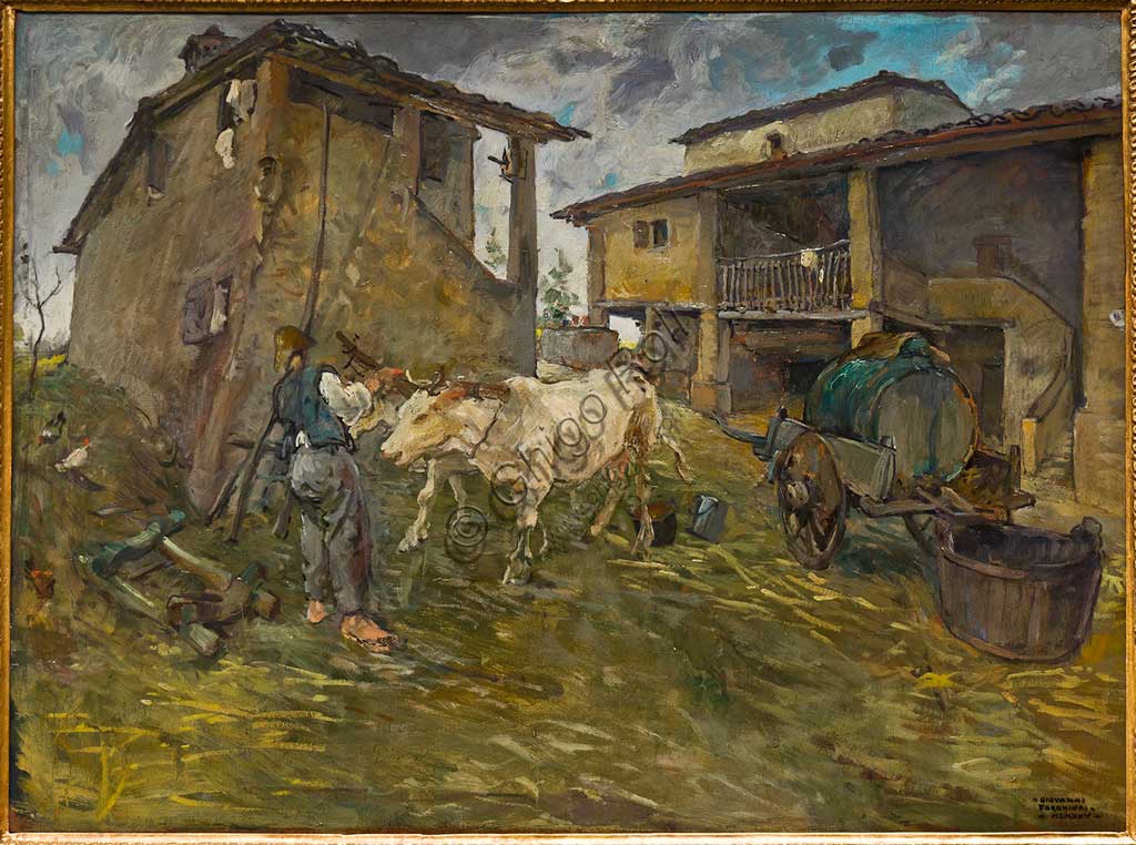 Assicoop - Unipol Collection:  Giovanni Forghieri, "Coming back from the Fields"; oil on plywood.