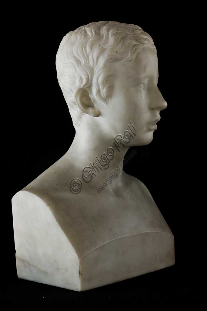 Collezione Assicoop Unipol: Giuseppe Obici,"Ritratto del principe Francesco d’Austria d’Este" 1835, Busto in Marmo di Carrara, cm 50,6 x 28,5 x 17,5