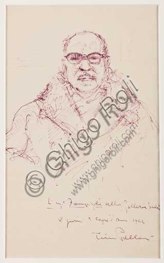 Collezione Assicoop - Unipol,inv. n° 441: Tino Pelloni(1895 - 1981), "Ritratto dell' Ingegner Zampighi". Penna biro su carta. 1964.