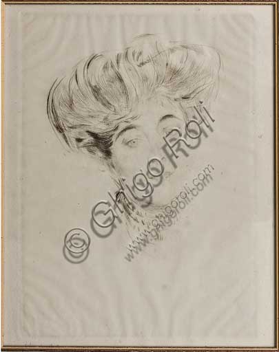 Collezione Assicoop - Unipol,inv. n° 471 :  Giovanni Boldini (Ferrara 1842 - 1931); "Ritratto della contessa d'Orsay"; punta secca.