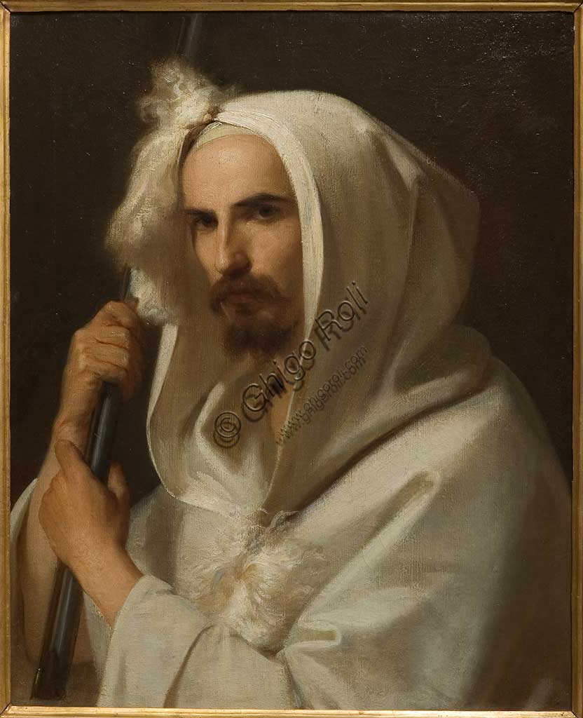 Collezione Assicoop - Unipol: "Ritratto di arabo con fucile e barracano" 1849, di Adeodato Malatesta (1806 - 1891), olio su tela.