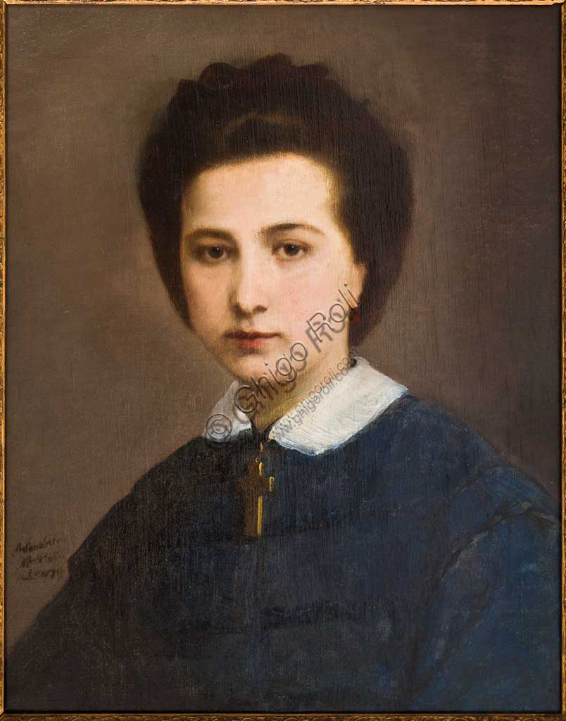 Assicoop - Unipol Collection:Adeodato Malatesta (1806 - 1891); "Portrait of Woman" (Family Ghirelli); oil on canvas, cm. 50 x 40.