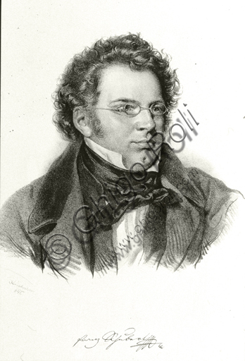  "Ritratto di Franz Schubert". Litografia da un disegno a matita e carboncino.