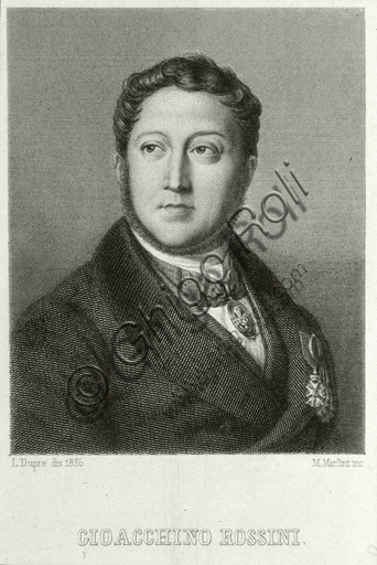  "Ritratto di Gioacchino Rossini". Incisione di Augustin Dupré.