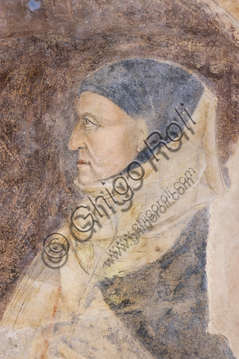 "Portrait of Giovanni Boccaccio". This is the oldest and most faithful documented portrait of Boccaccio.Frescoes by Jacopo di Cione (brother of Orcagna) based on the iconographic program of Coluccio Salutati (1375-1406) preserved in the Palazzo dell'Arte dei Giudici e Notai, or del Proconsolo in Florence.