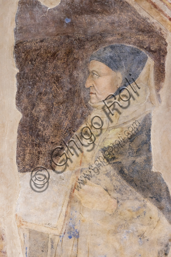 "Portrait of Giovanni Boccaccio". This is the oldest and most faithful documented portrait of Boccaccio.Frescoes by Jacopo di Cione (brother of Orcagna) based on the iconographic program of Coluccio Salutati (1375-1406) preserved in the Palazzo dell'Arte dei Giudici e Notai, or del Proconsolo in Florence.