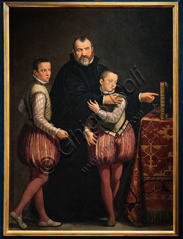 “Portrait of Giuseppe Gualdo with his children Paolo and Emilio”, by Giovanni Antonio Fasolo, 1566-7, oil painting on canvas.