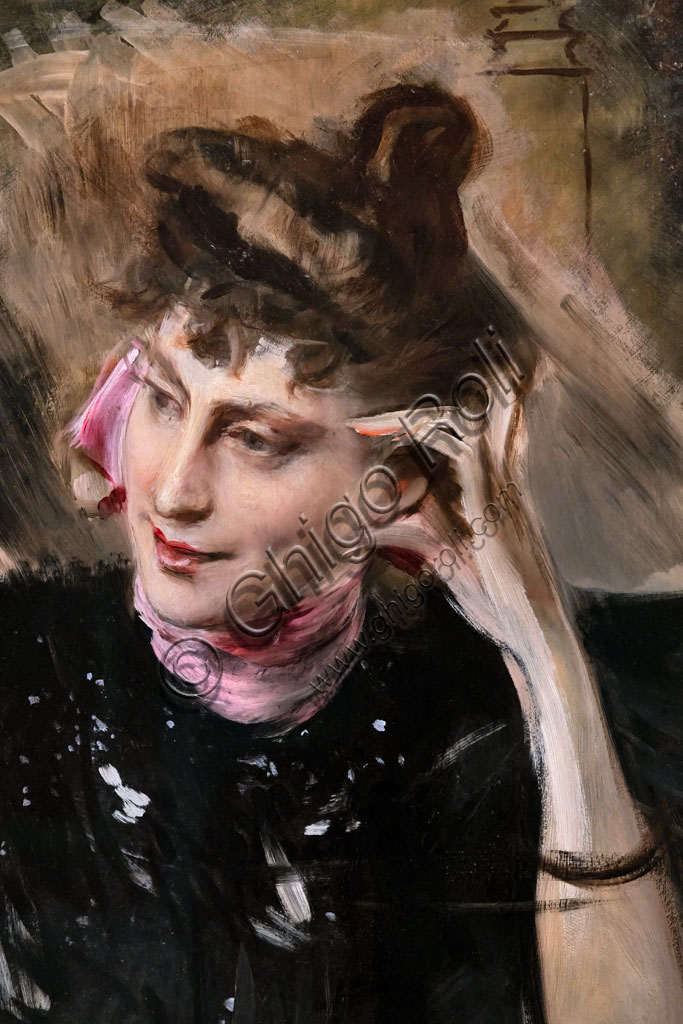 “Ritratto di Madame Veil Picard”, di Giovanni Boldini, 1896, olio su tavola.Particolare.