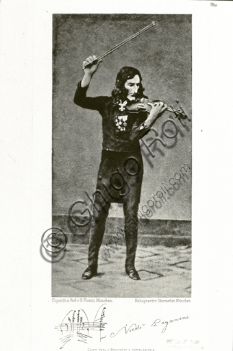  "Portrait of Niccolò Paganini playing the violin, heliogravure.