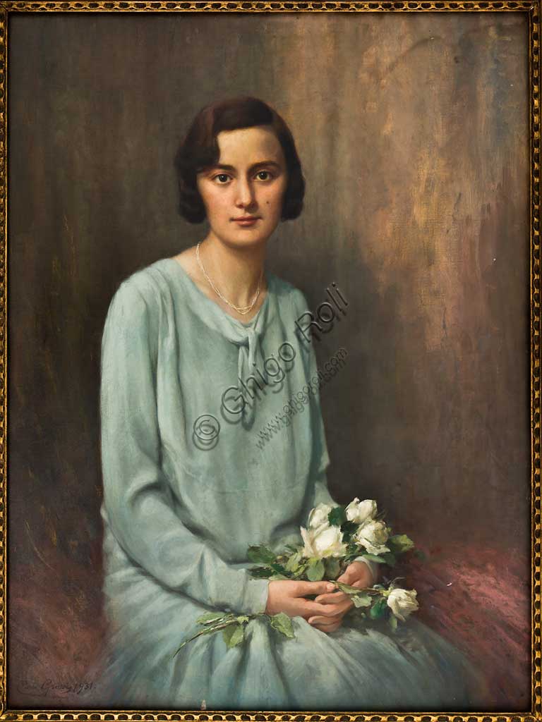 Collezione Assicoop Unipol: Carlo Grossi; (1857-1931); "Ritratto di Nina Galletto"; olio su tela, cm 103 x 78