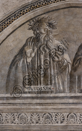  “Portrait of Ovid”. Orvieto, MODO (Museum of the Opera of the  Duomo of Orvieto): Alberi Library, a cycle of monochrome frescoes where famous classical masters of different subjects are represented (law, medicine, astronomy, grammar), attributed to Luca Signorelli's pupils, 1501-1503.