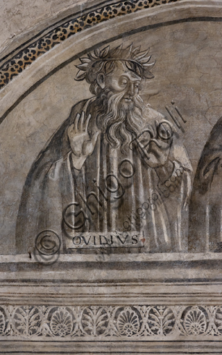 “Ritratto di Ovidio”. Orvieto, MODO (Museo dell'Opera del Duomo di Orvieto), Libreria Alberi, ciclo di affreschi a monocromo dove sono rappresentati famosi maestri classici delle diverse materie (diritto, medicina, astronomia, grammatica), attribuiti alla scuola di Luca Signorelli, 1501-1503. 