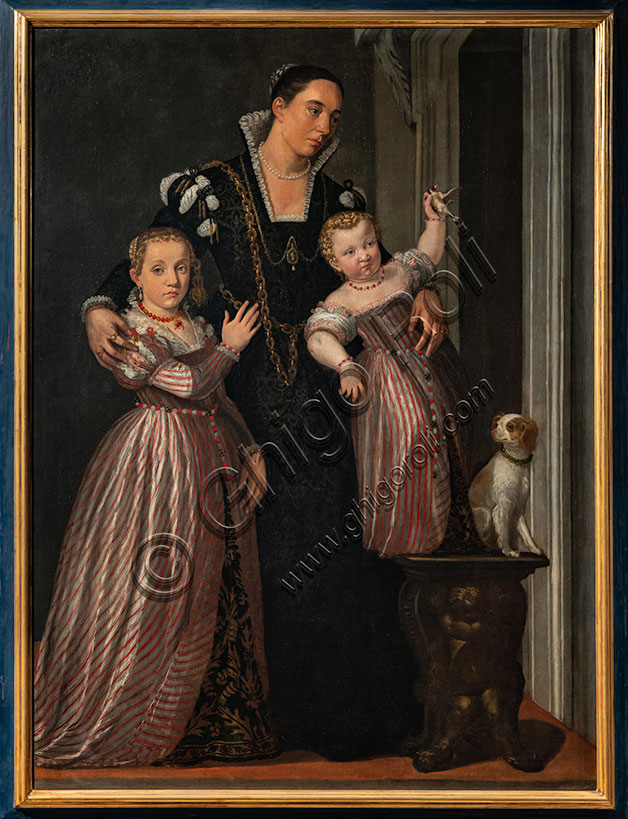 “Portrait of Paola Bonanome Gualdo with her daughters Laura e Virginia”, by Giovanni Antonio Fasolo, 1566-7, oil painting on canvas.