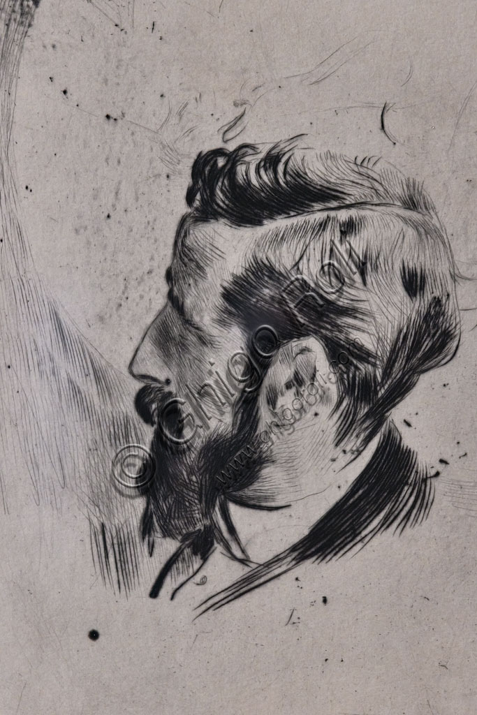 “Portrait of Paul Helleu”, by Giovanni Boldini, 1900, drypoint on paper.